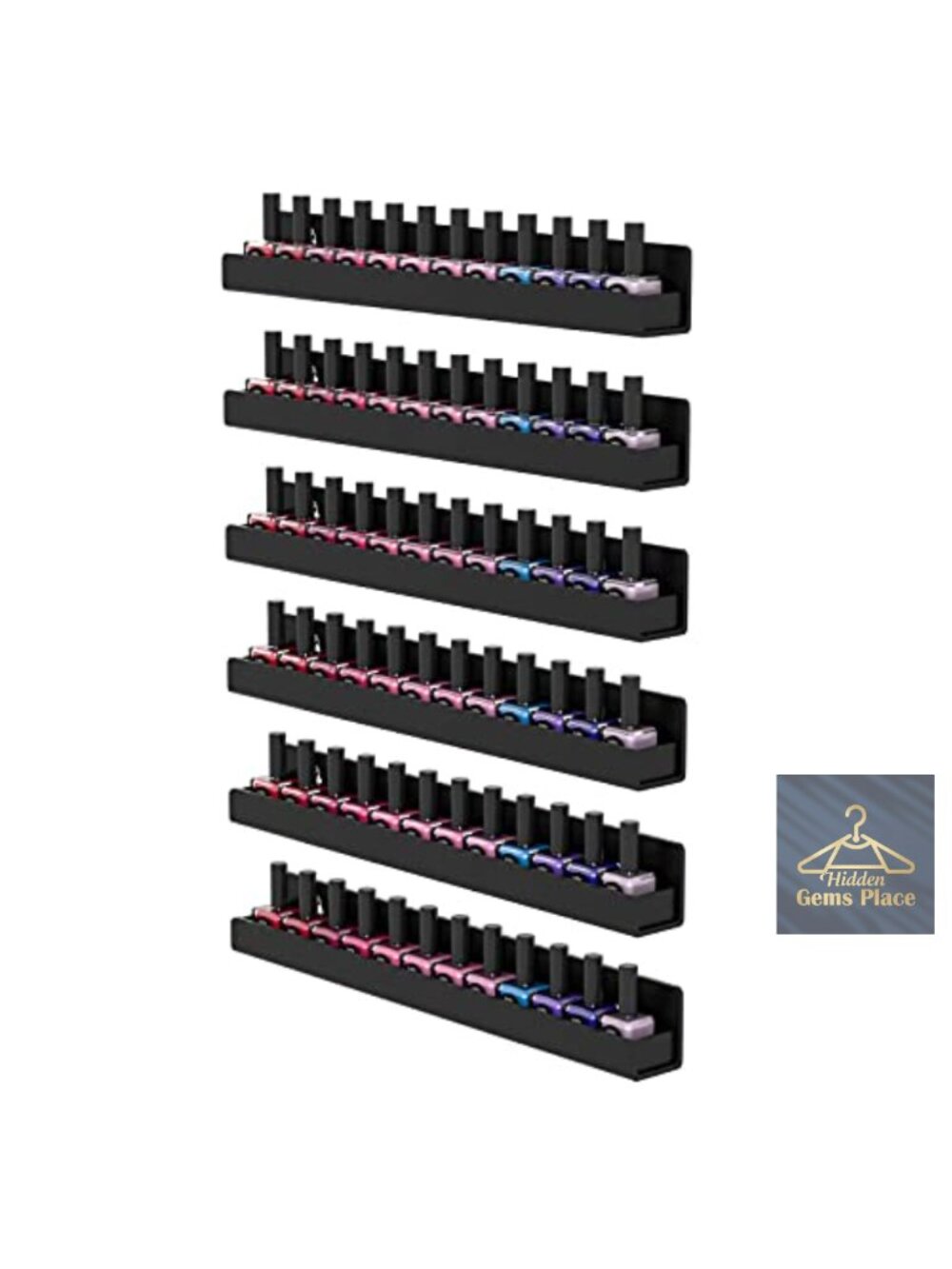 Acrylic Wall Mount Nail Polish Rack Organizer, 6 Floating Shelves for Cosmetics